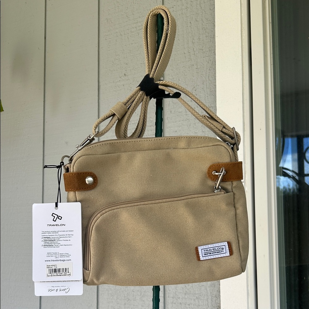 Travelon Beige Crossbody Bag with Brown Accents
